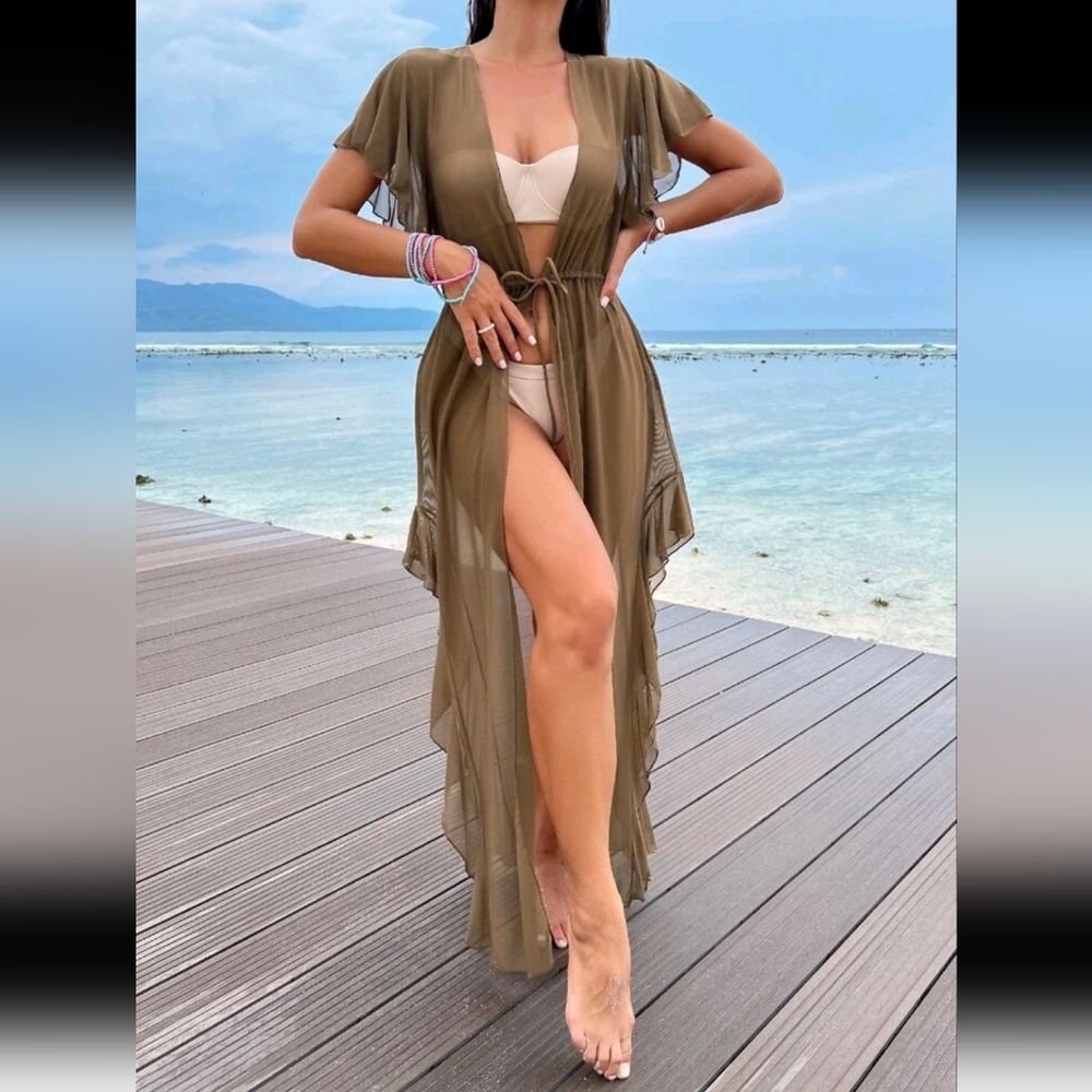 Mesh fringe kimono